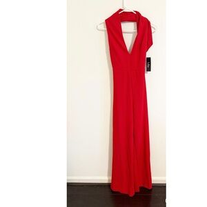 Lulu's Thinking Out Loud Strappy Backless Plunge Red Jumpsuit